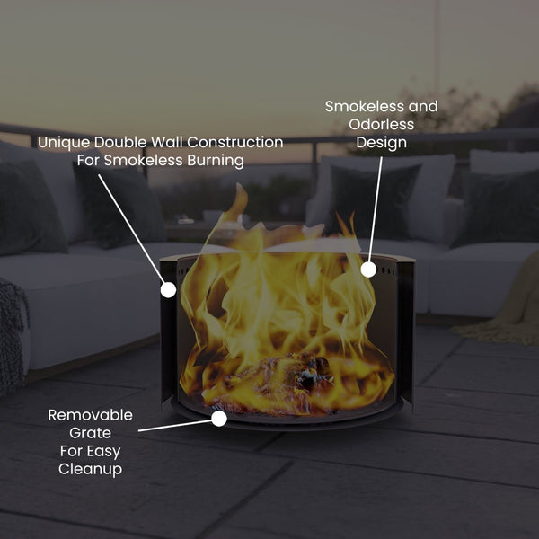 English Elm Titus Smokeless Outdoor Firepit - 19.5 Inch Portable Wood Burning Fire Pit for Gatherings & Camping Black BLN-HY-B-2201FP-02PC-19-5-BK-GG