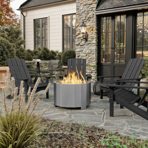 English Elm Titus Commercial Grade 27 Inch Smokeless Outdoor Firepit for Cozy Gatherings and Easy Setup Stainless Steel BLN-HY-B-2201FP-03-27-SS-GG