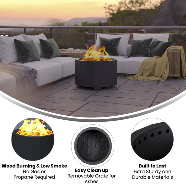 English Elm Titus Commercial Grade 27 Inch Smokeless Outdoor Firepit for Cozy Gatherings and Easy Setup Black BLN-HY-B-2201FP-03PC-BK-GG