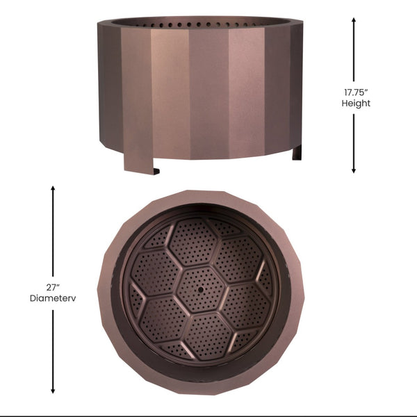 English Elm Titus Commercial Grade 27 Inch Smokeless Outdoor Firepit for Cozy Gatherings and Easy Setup Bronze BLN-HY-B-2201FP-03PC-BRZ-GG