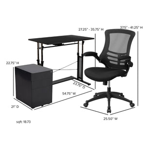 English Elm Stiles Work From Home Kit - Ergonomic Desk, Breathable Mesh Chair & Secure Mobile Filing Cabinet Set BLN-NAN21CPX5L-BK-GG