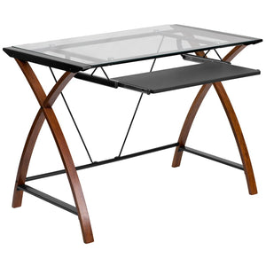English Elm Stiles Work From Home Kit - Modern Glass Desk, Ergonomic Chair & Secure 3-Drawer Cabinet for Comfort BLN-NAN28APX5-BK-GG
