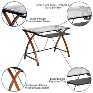 English Elm Stiles Work From Home Kit - Modern Glass Desk, Ergonomic Chair & Secure 3-Drawer Cabinet for Comfort BLN-NAN28APX5-BK-GG