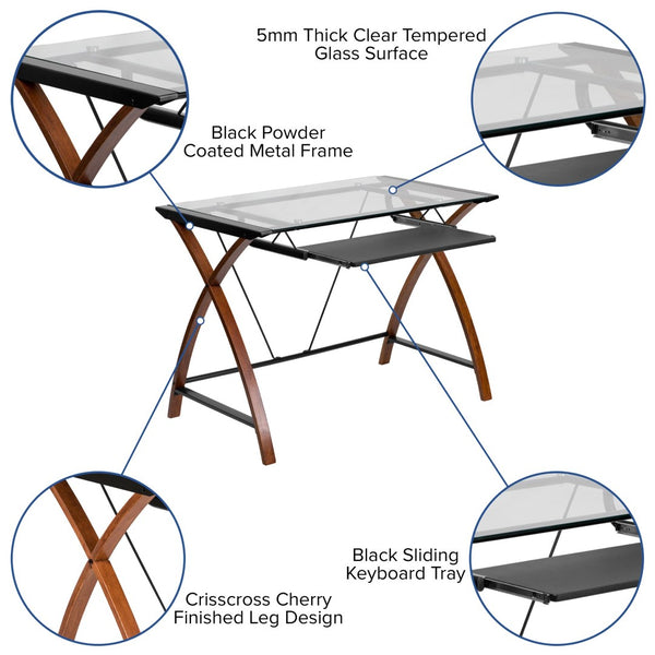 English Elm Stiles Modern Work From Home Kit - Glass Desk, Ergonomic Mesh Chair, & Secure Filing Cabinet Set BLN-NAN28CHPX5-BK-GG
