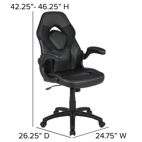 English Elm Optis Gaming Desk and Racing Chair Set with Ergonomic Design, Cable Management, and Cup Holder Black BLN-X10D1904-BK-GG
