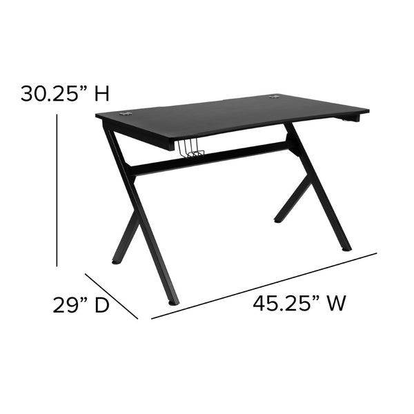 English Elm Optis Gaming Desk and Racing Chair Set with Ergonomic Design, Cable Management, and Cup Holder Black BLN-X10D1904-BK-GG