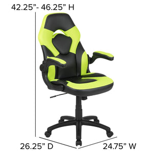 English Elm Optis Gaming Desk and Racing Chair Set with Ergonomic Design, Cable Management, and Cup Holder Green BLN-X10D1904-GN-GG