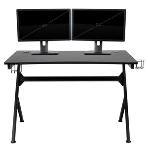 English Elm Optis Gaming Desk and Racing Chair Set with Ergonomic Design, Cable Management, and Cup Holder Green BLN-X10D1904-GN-GG