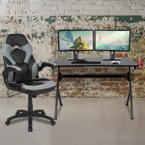 English Elm Optis Gaming Desk and Racing Chair Set with Ergonomic Design, Cable Management, and Cup Holder Gray BLN-X10D1904-GY-GG