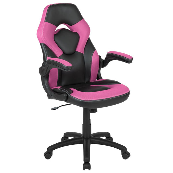 English Elm Optis Gaming Desk and Racing Chair Set with Ergonomic Design, Cable Management, and Cup Holder Pink BLN-X10D1904-PK-GG