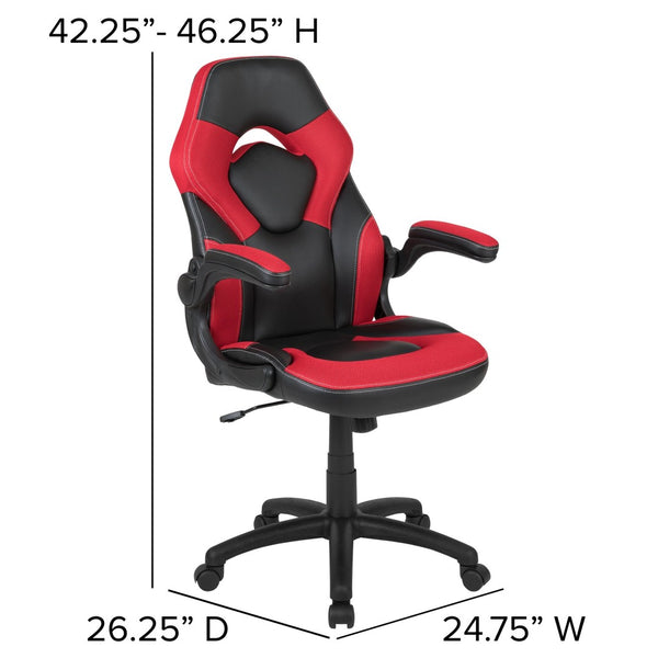 English Elm Optis Gaming Desk and Racing Chair Set with Ergonomic Design, Cable Management, and Cup Holder Red BLN-X10D1904-RD-GG