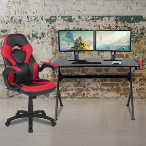 English Elm Optis Gaming Desk and Racing Chair Set with Ergonomic Design, Cable Management, and Cup Holder Red BLN-X10D1904-RD-GG