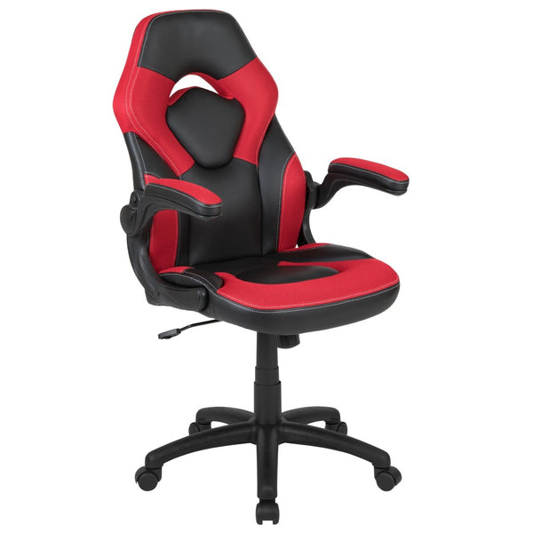 English Elm Optis Gaming Desk and Racing Chair Set with Ergonomic Design, Cable Management, and Cup Holder Red BLN-X10D1904-RD-GG