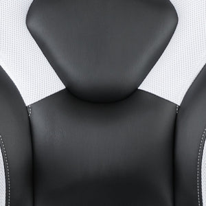 English Elm Optis Gaming Desk and Racing Chair Set with Ergonomic Design, Cable Management, and Cup Holder White BLN-X10D1904-WH-GG