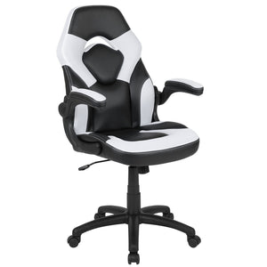 English Elm Optis Gaming Desk and Racing Chair Set with Ergonomic Design, Cable Management, and Cup Holder White BLN-X10D1904-WH-GG