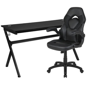 English Elm Optis Gaming Desk and Ergonomic Racing Chair Set with Cup Holder, Headphone Hook & Cable Management Black BLN-X10D1904L-BK-GG