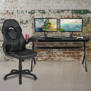 English Elm Optis Gaming Desk and Ergonomic Racing Chair Set with Cup Holder, Headphone Hook & Cable Management Black BLN-X10D1904L-BK-GG