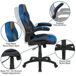 English Elm Optis Gaming Desk and Ergonomic Racing Chair Set with Cup Holder, Headphone Hook & Cable Management Blue BLN-X10D1904L-BL-GG