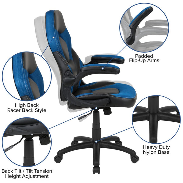 English Elm Optis Gaming Desk and Ergonomic Racing Chair Set with Cup Holder, Headphone Hook & Cable Management Blue BLN-X10D1904L-BL-GG