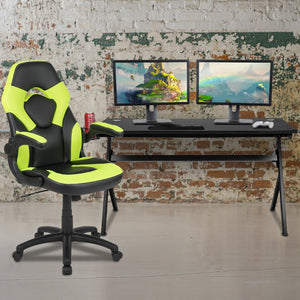 English Elm Optis Gaming Desk and Ergonomic Racing Chair Set with Cup Holder, Headphone Hook & Cable Management Green BLN-X10D1904L-GN-GG
