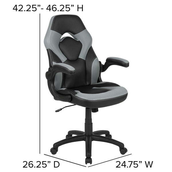 English Elm Optis Gaming Desk and Ergonomic Racing Chair Set with Cup Holder, Headphone Hook & Cable Management Gray BLN-X10D1904L-GY-GG
