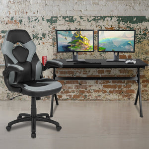 English Elm Optis Gaming Desk and Ergonomic Racing Chair Set with Cup Holder, Headphone Hook & Cable Management Gray BLN-X10D1904L-GY-GG