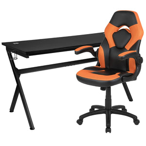 English Elm Optis Gaming Desk and Ergonomic Racing Chair Set with Cup Holder, Headphone Hook & Cable Management Orange BLN-X10D1904L-OR-GG