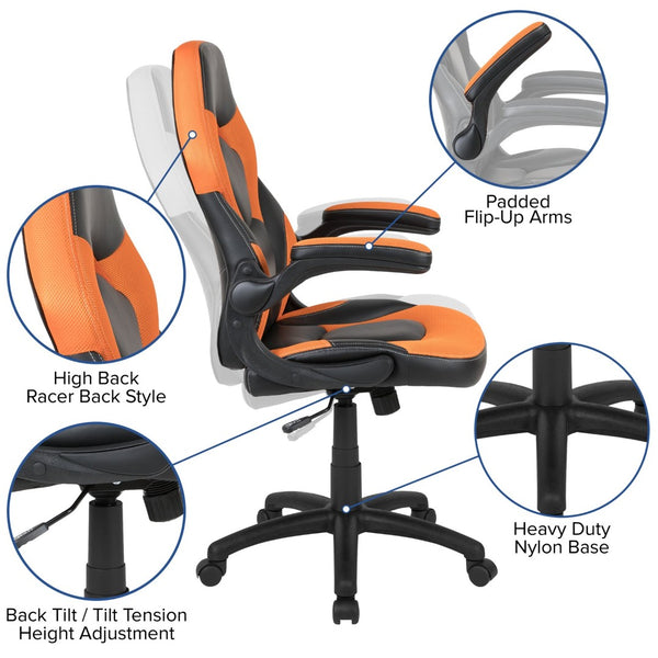 English Elm Optis Gaming Desk and Ergonomic Racing Chair Set with Cup Holder, Headphone Hook & Cable Management Orange BLN-X10D1904L-OR-GG
