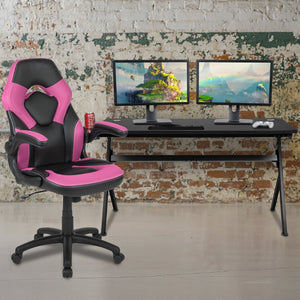 English Elm Optis Gaming Desk and Ergonomic Racing Chair Set with Cup Holder, Headphone Hook & Cable Management Pink BLN-X10D1904L-PK-GG