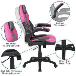 English Elm Optis Gaming Desk and Ergonomic Racing Chair Set with Cup Holder, Headphone Hook & Cable Management Pink BLN-X10D1904L-PK-GG
