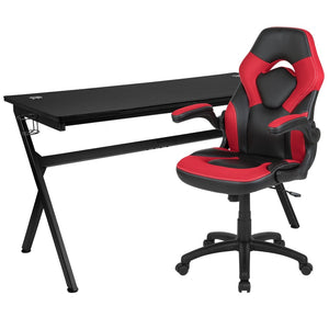 English Elm Optis Gaming Desk and Ergonomic Racing Chair Set with Cup Holder, Headphone Hook & Cable Management Red BLN-X10D1904L-RD-GG