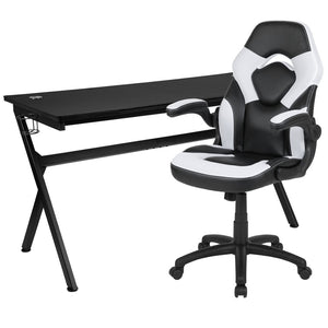 English Elm Optis Gaming Desk and Ergonomic Racing Chair Set with Cup Holder, Headphone Hook & Cable Management White BLN-X10D1904L-WH-GG