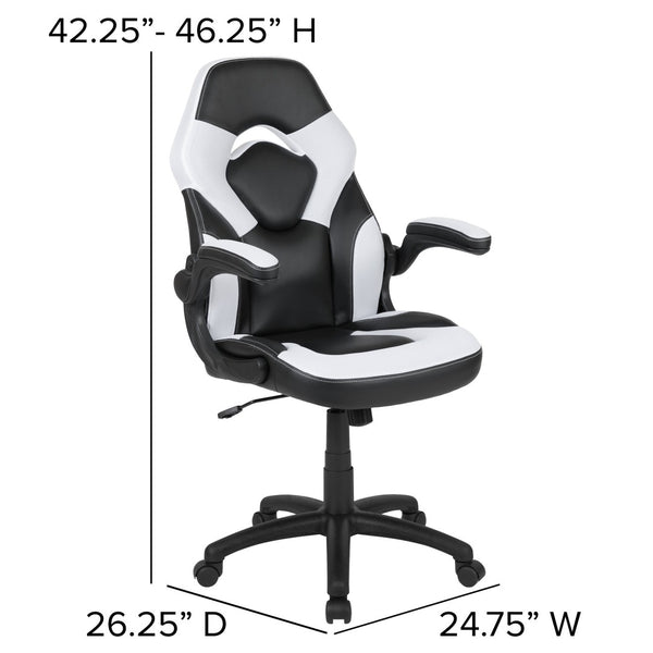 English Elm Optis Gaming Desk and Ergonomic Racing Chair Set with Cup Holder, Headphone Hook & Cable Management White BLN-X10D1904L-WH-GG