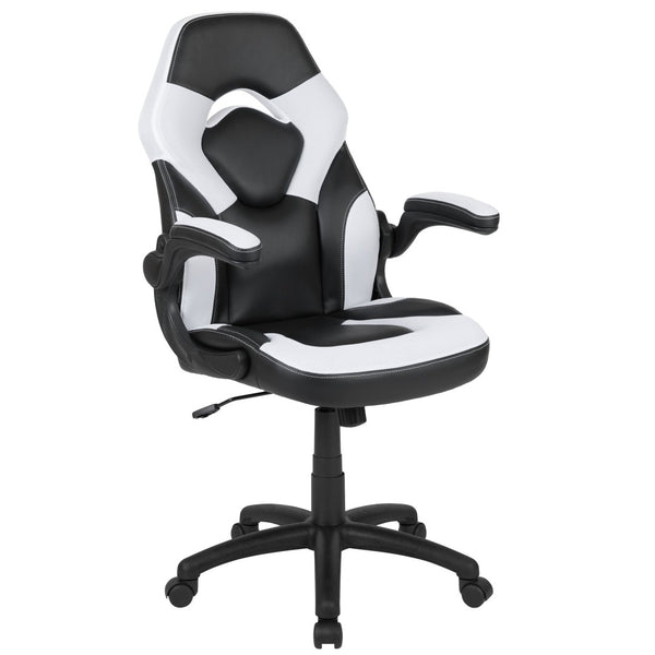English Elm Optis Gaming Desk and Ergonomic Racing Chair Set with Cup Holder, Headphone Hook & Cable Management White BLN-X10D1904L-WH-GG