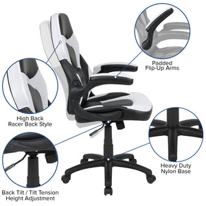 English Elm Optis Gaming Desk and Ergonomic Racing Chair Set with Cup Holder, Headphone Hook & Cable Management White BLN-X10D1904L-WH-GG