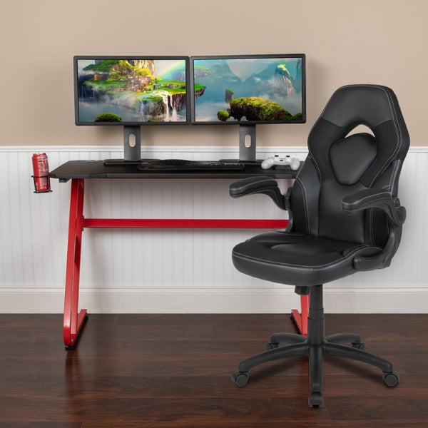 English Elm Optis Gaming Desk and Ergonomic Racing Chair Set with Cup Holder, Headset Hook, and Comfort Features Black BLN-X10RSG1030-BK-GG