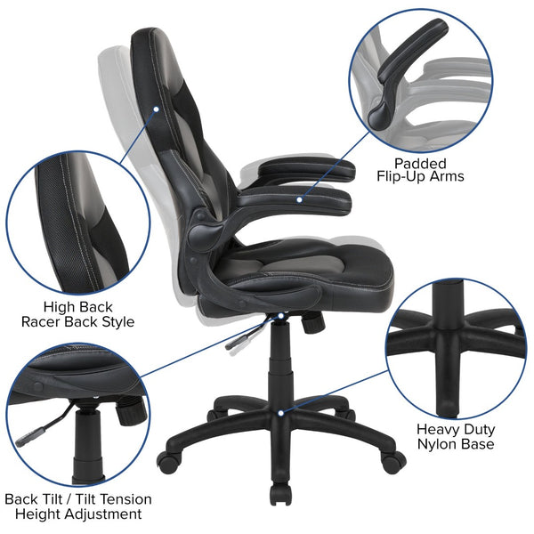 English Elm Optis Gaming Desk and Ergonomic Racing Chair Set with Cup Holder, Headset Hook, and Comfort Features Black BLN-X10RSG1030-BK-GG