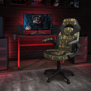 English Elm Optis Gaming Desk and Ergonomic Racing Chair Set with Cup Holder, Headset Hook, and Comfort Features Camouflage BLN-X10RSG1030-CAM-GG