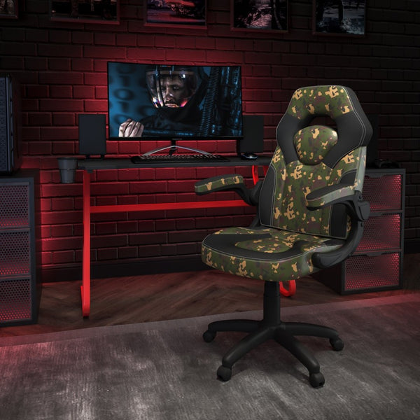 English Elm Optis Gaming Desk and Ergonomic Racing Chair Set with Cup Holder, Headset Hook, and Comfort Features Camouflage BLN-X10RSG1030-CAM-GG