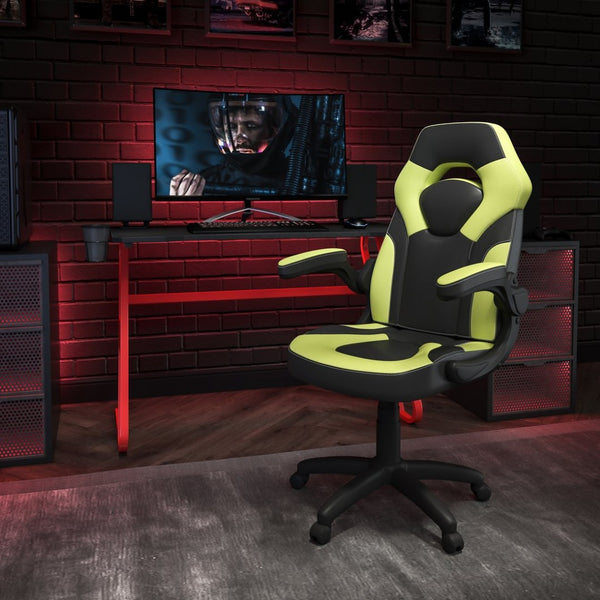 English Elm Optis Gaming Desk and Ergonomic Racing Chair Set with Cup Holder, Headset Hook, and Comfort Features Green BLN-X10RSG1030-GN-GG