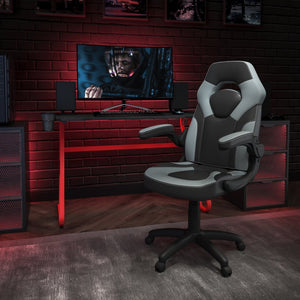 English Elm Optis Gaming Desk and Ergonomic Racing Chair Set with Cup Holder, Headset Hook, and Comfort Features Gray BLN-X10RSG1030-GY-GG