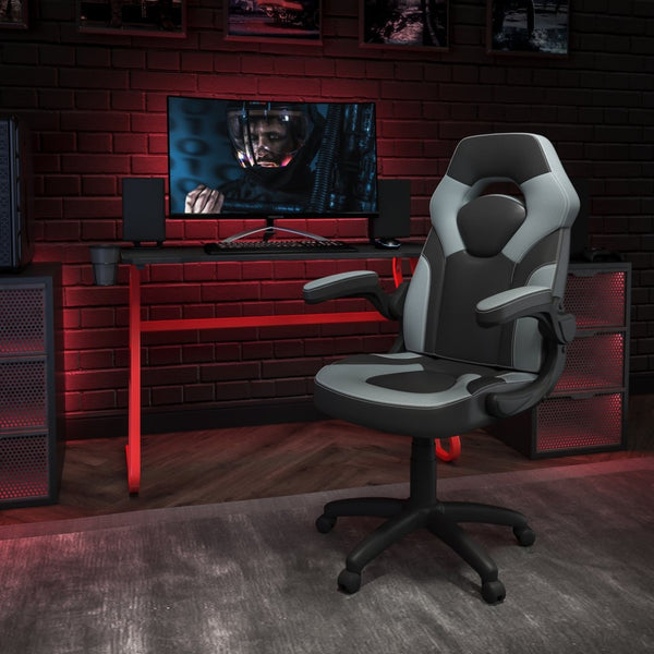 English Elm Optis Gaming Desk and Ergonomic Racing Chair Set with Cup Holder, Headset Hook, and Comfort Features Gray BLN-X10RSG1030-GY-GG