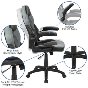 English Elm Optis Gaming Desk and Ergonomic Racing Chair Set with Cup Holder, Headset Hook, and Comfort Features Gray BLN-X10RSG1030-GY-GG