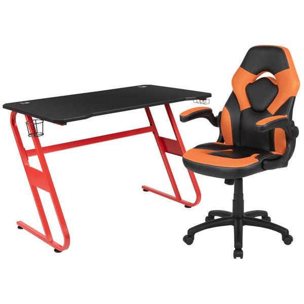 English Elm Optis Gaming Desk and Ergonomic Racing Chair Set with Cup Holder, Headset Hook, and Comfort Features Orange BLN-X10RSG1030-OR-GG