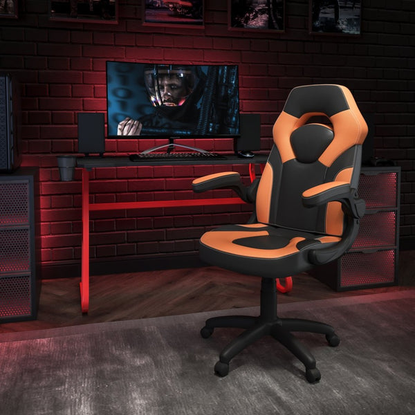 English Elm Optis Gaming Desk and Ergonomic Racing Chair Set with Cup Holder, Headset Hook, and Comfort Features Orange BLN-X10RSG1030-OR-GG