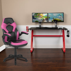 English Elm Optis Gaming Desk and Ergonomic Racing Chair Set with Cup Holder, Headset Hook, and Comfort Features Pink BLN-X10RSG1030-PK-GG