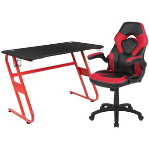 English Elm Optis Gaming Desk and Ergonomic Racing Chair Set with Cup Holder, Headset Hook, and Comfort Features Red BLN-X10RSG1030-RD-GG