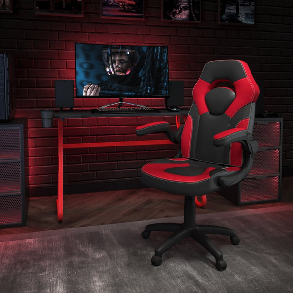 English Elm Optis Gaming Desk and Ergonomic Racing Chair Set with Cup Holder, Headset Hook, and Comfort Features Red BLN-X10RSG1030-RD-GG