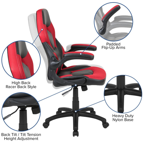 English Elm Optis Gaming Desk and Ergonomic Racing Chair Set with Cup Holder, Headset Hook, and Comfort Features Red BLN-X10RSG1030-RD-GG