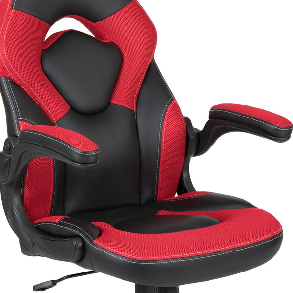 English Elm Optis Gaming Desk and Ergonomic Racing Chair Set with Cup Holder, Headset Hook, and Comfort Features Red BLN-X10RSG1030-RD-GG